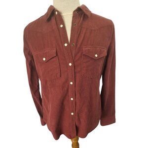 Shyanne Western Corduroy Snap Shirt Mens M Rust Brown Cotton Pearl Snaps
